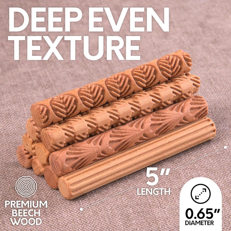 Byllstore Clay Texture Rollers | 10-Pack | 5 in x 0.65 in | Premium Wooden Pottery Tools - Image 2